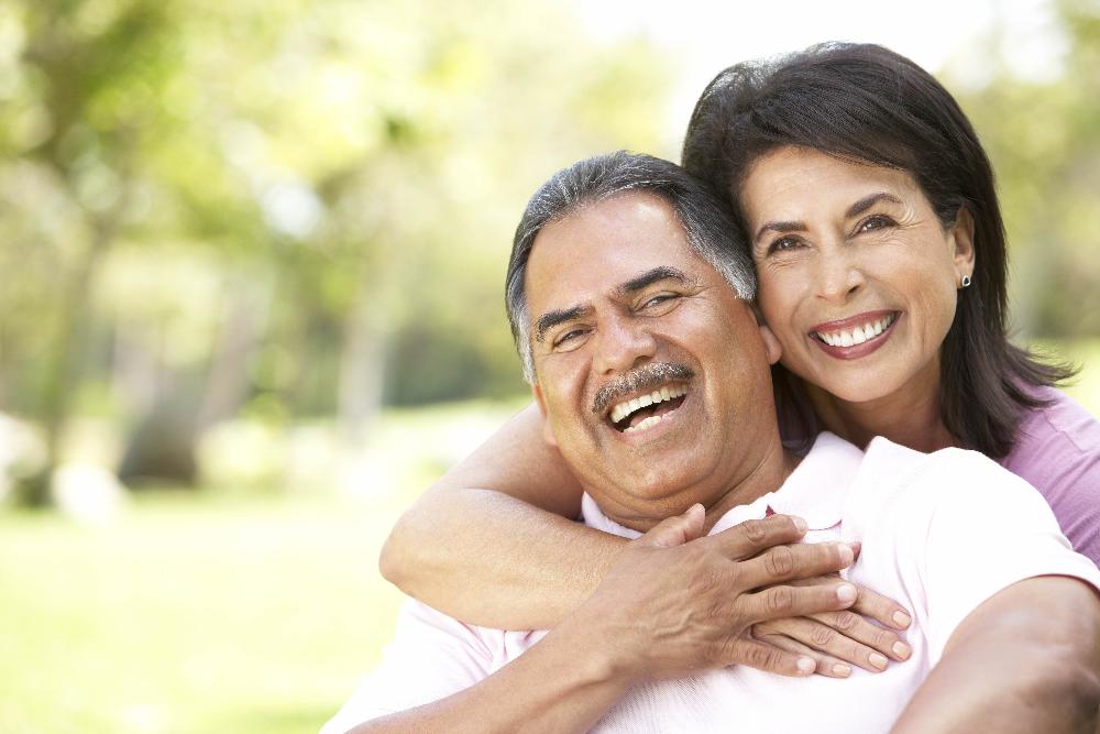 A smiling couple in the park