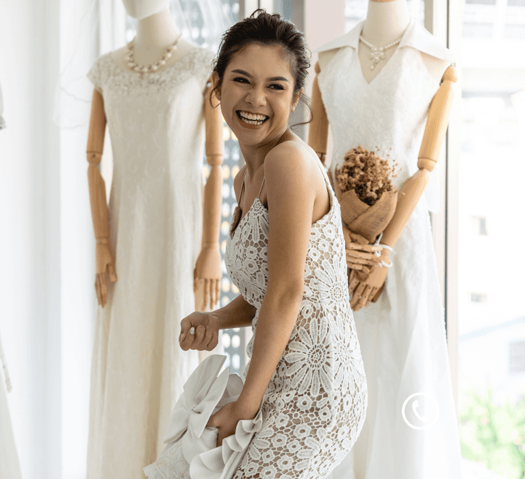 bride smiling in white dress