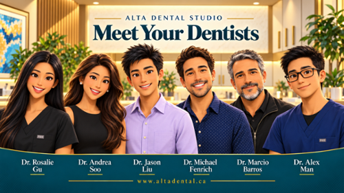 Portraits of Alta Dental Studio dentists Dr. Liu with colleagues
